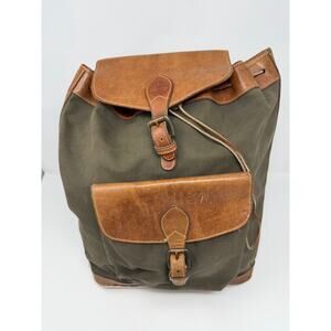 Vintage Timberland Leather Backpack Coated Canvas Green Brown Bag Rucksack 90s